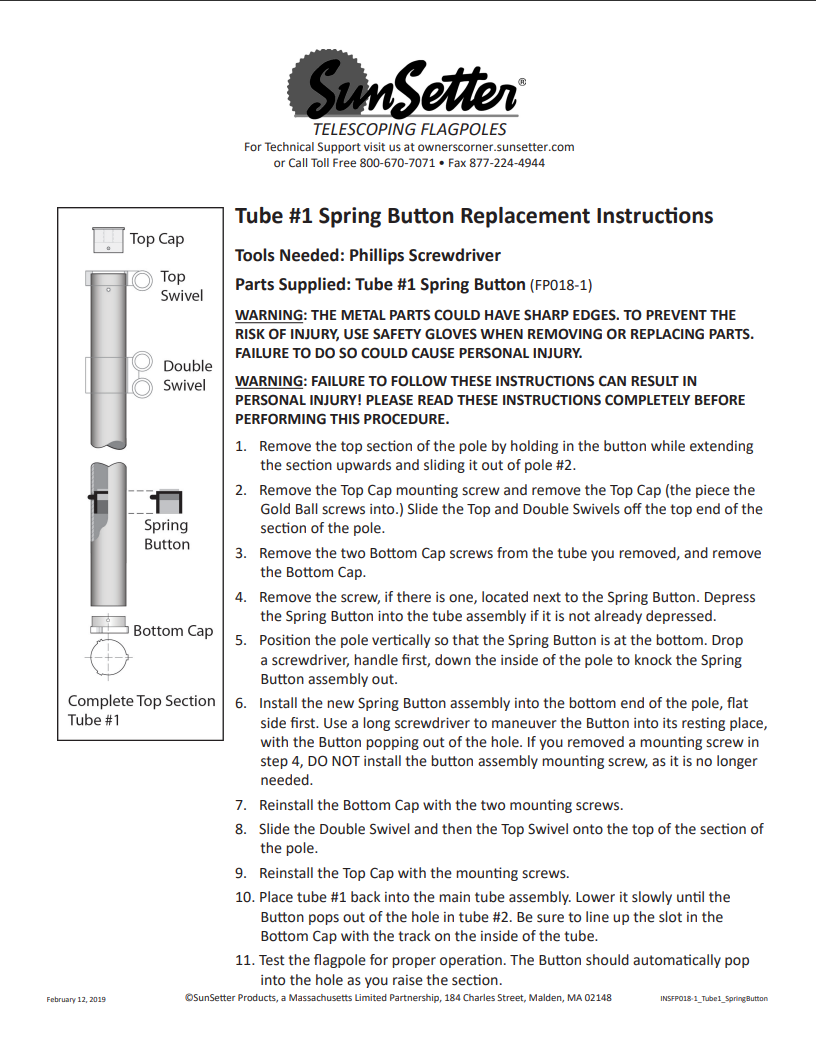 Spring Button - Tube #1 (Topflight) – National Flag & Pole, LLC