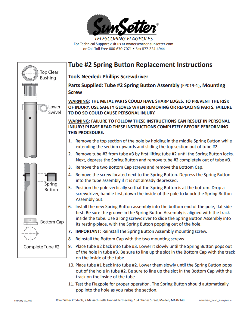 Spring Button - Tube #2 (Topflight) – National Flag & Pole, LLC